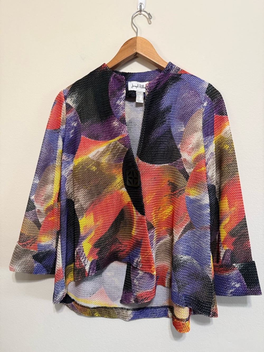 Joseph Ribkoff Colorful Knit Blazer Jacket Button front Abstract Bright